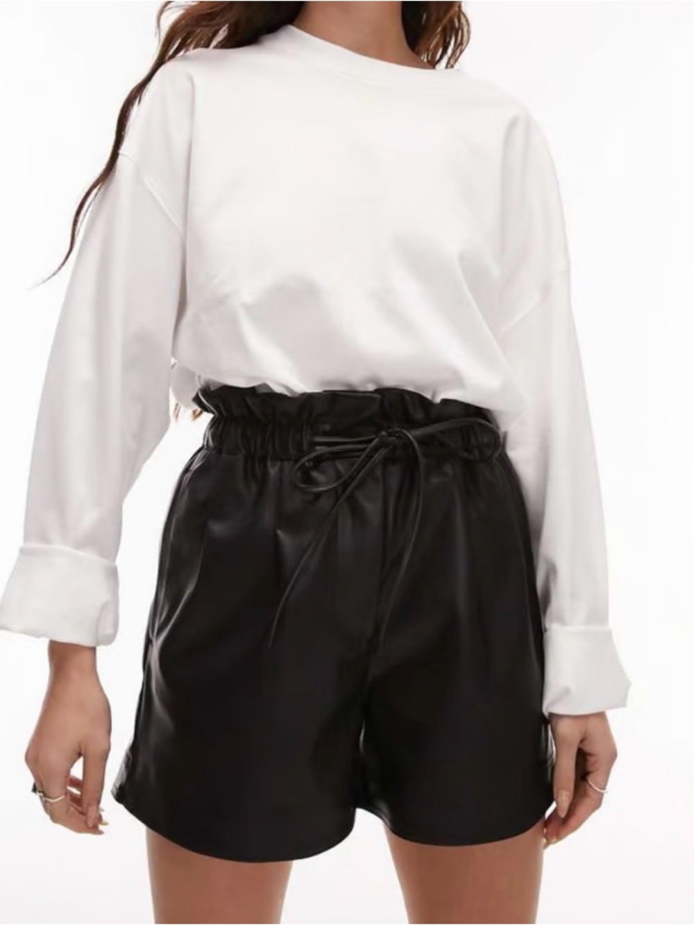 Topshop faux leather paper bag shorts